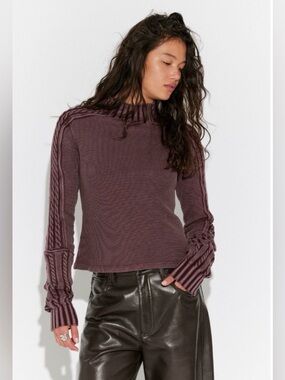 NWT Sample - Free People Cable-Trim Mock Neck Sweater in Plum